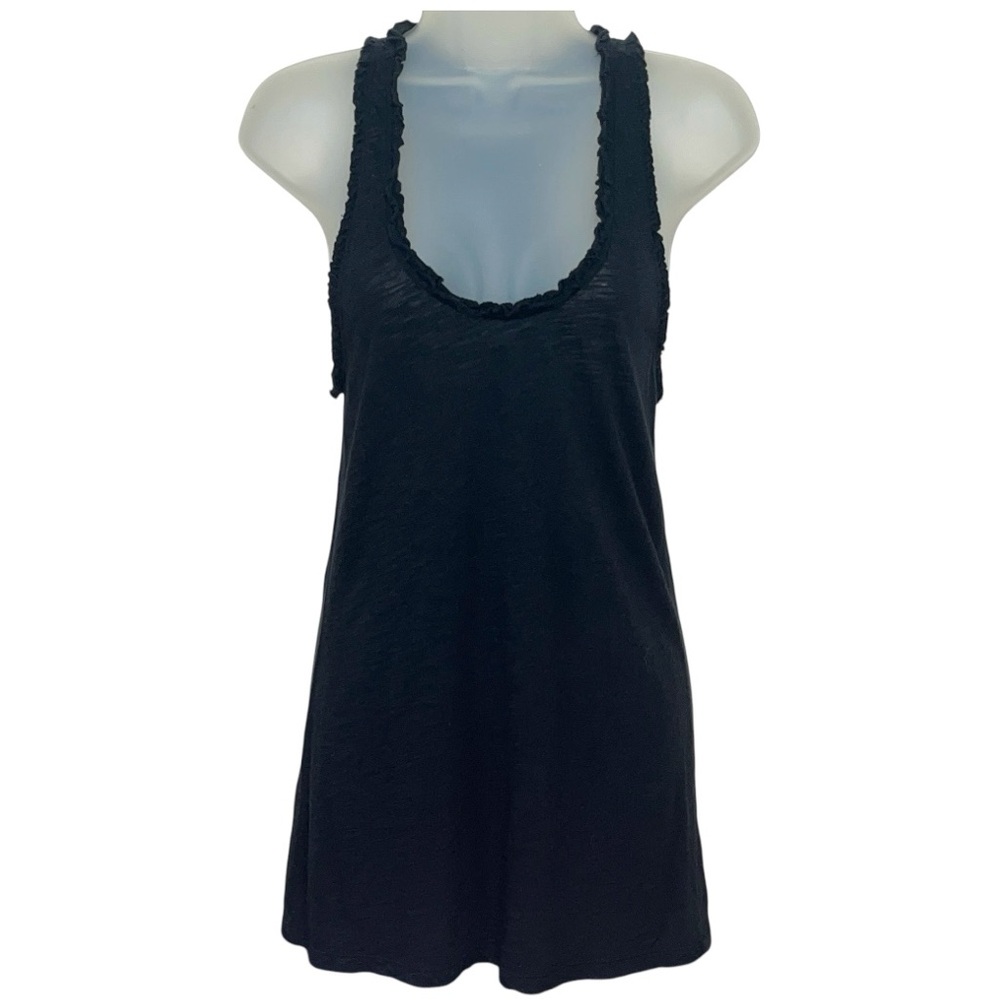 Victoria’s Secret Black Ruffle Lettuce Trim Burnout Long Tunic Tank Top M Lounge - Picture 4 of 11